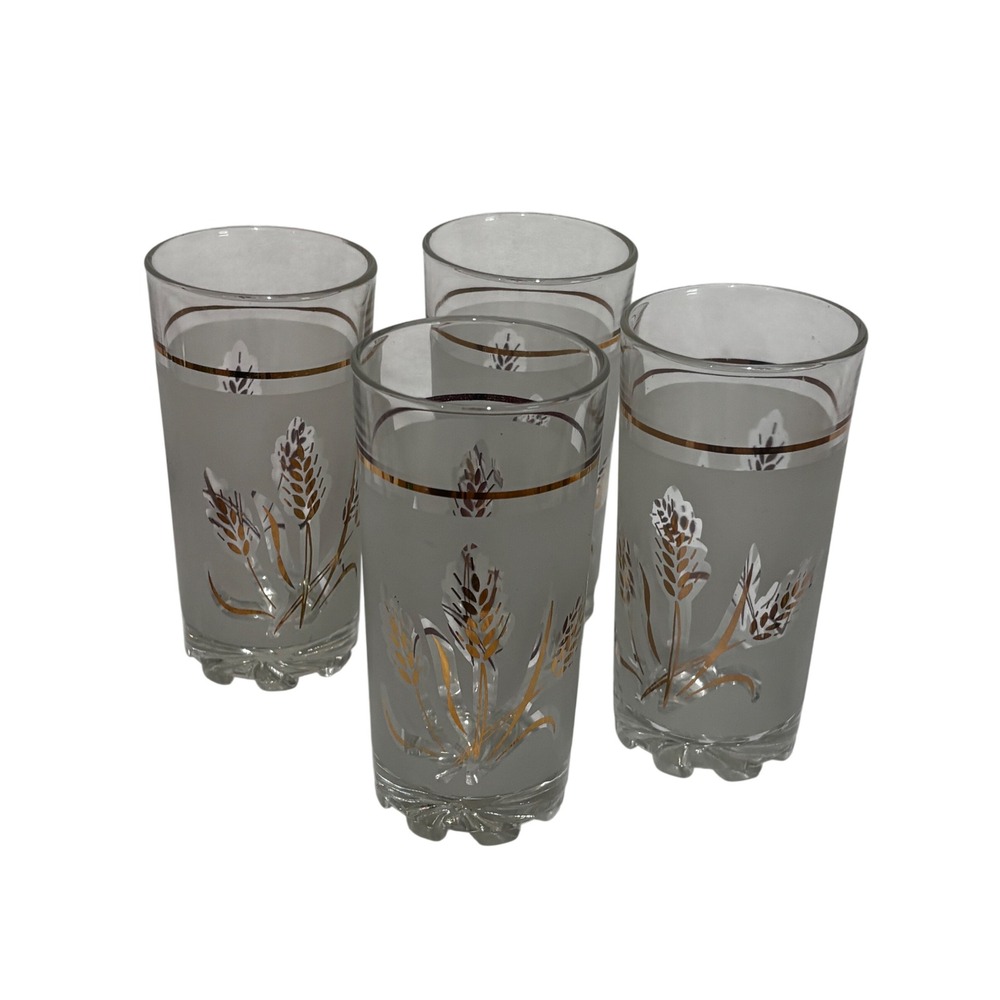 Vintage 1950 Covetro Italy Frosted Gold Wheat Glass Set of 4 cocktail MCM Bar